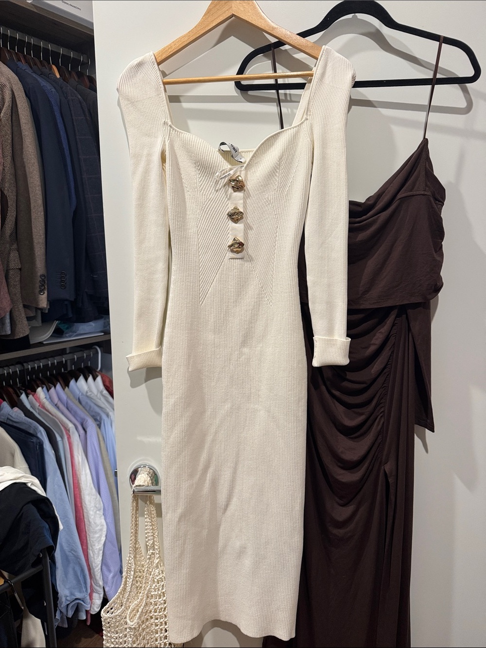 Self Portrait Long-Sleeve Knit Midi Dress with Decorative Buttons